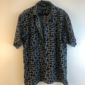 Drill labyrinth print casual button  down shirt XL